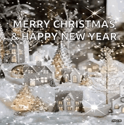 Merry Christmas And Happy New Year Snowy Village Miniature GIF
