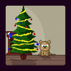 Merry Christmas Animated Dog And Falling Xmas Tree GIF