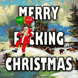 Merry Christmas Animated Santa Holding Balloons GIF