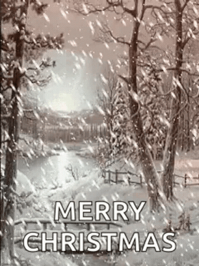 Merry Christmas Card Snowy Forest GIF