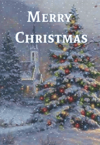Merry Christmas Card Snowy Scene GIF