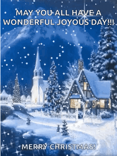 Merry Christmas Card Snowy Scene