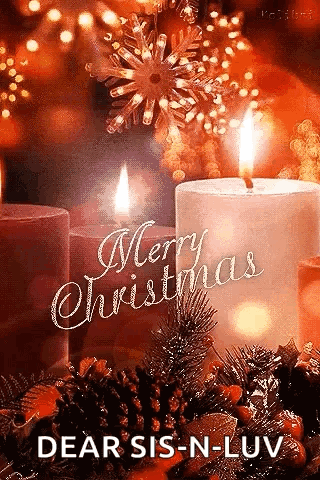Merry Christmas Card With Candles And Pine Cones GIF