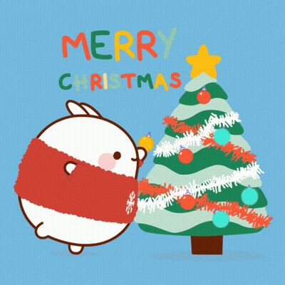 Merry Christmas Card With Christmas Tree And Rabbit GIF