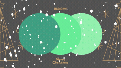 Merry Christmas Card With Green Circles And Snow GIF