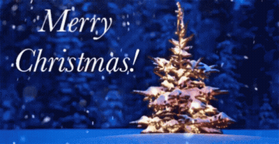 Merry Christmas Card with Snowy Tree