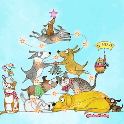 Merry Christmas Cat Family Cartoon GIF