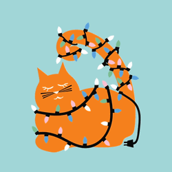 Merry Christmas Cat With Lights GIF