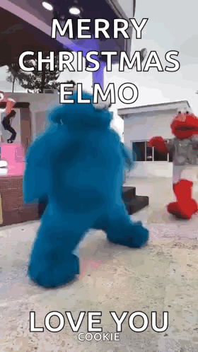 Merry Christmas Elmo Love You Cookie Written On Poster GIF