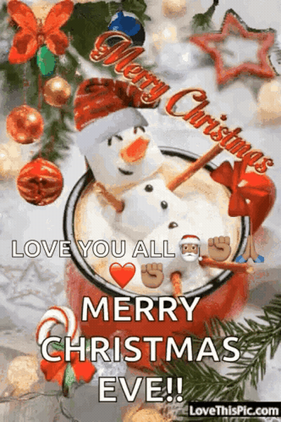 Merry Christmas Eve Snowman In Hot Chocolate GIF