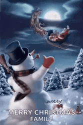 Merry Christmas Family Waving Snow Man GIF