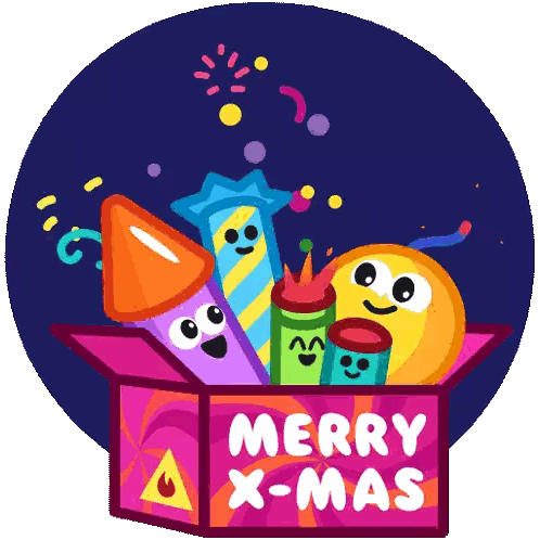 Merry Christmas Fireworks Box Sticker