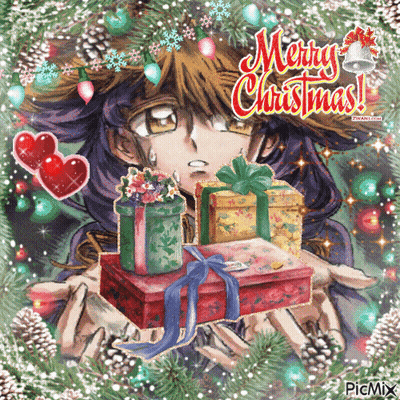 Merry Christmas Girl Holding Gifts GIF
