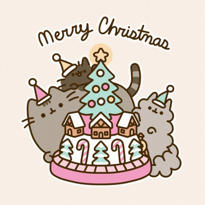 Merry Christmas Greeting Card With Cats And Train GIF