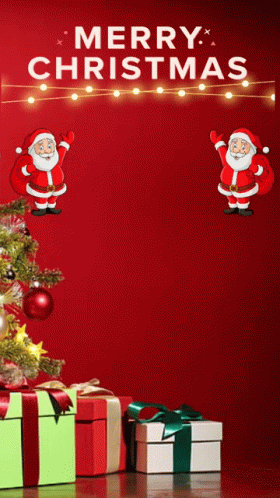 Merry Christmas Greeting Card With Santa And Gifts GIF