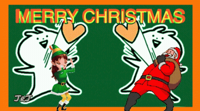 Merry Christmas Greeting Card With Santa And Girl GIF