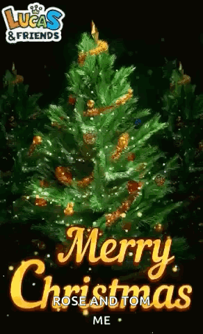 Merry Christmas Greeting Card With Tree And Merry Christmas Rose And Tom Me GIF