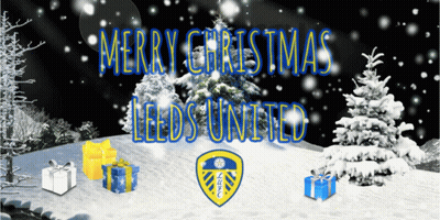 Merry Christmas Leeds United In Blue On Snowy Background GIF