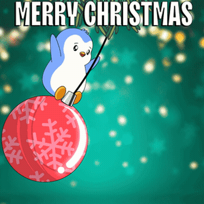 Merry Christmas Penguin On Christmas Ball GIF