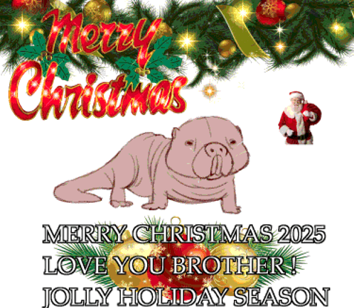 Merry Christmas Poster With Pig And Santa GIF