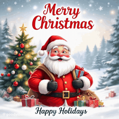 Merry Christmas Santa Claus Holding Presents GIF