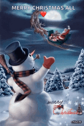 Merry Christmas Wishes Snow Man Waving GIF