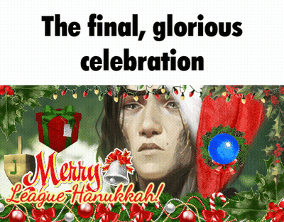 Merry Hanukkah Advertisement Woman In Santa Hat GIF
