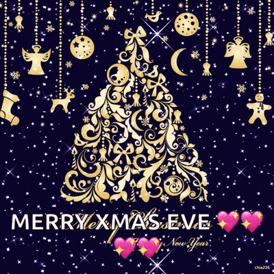 Merry Xmas Eve New Year Card Gold Christmas Tree GIF