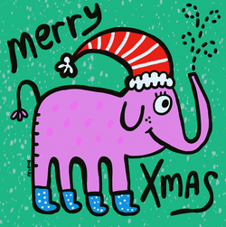 Merry Xmas Purple Elephant In Santa Hat GIF