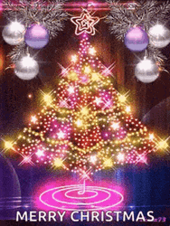 Merry Xmas Rotating Shimmering Tree GIF