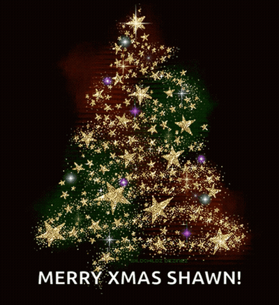 Merry Xmas Shawn Greeting Card With Gold Star Tree GIF
