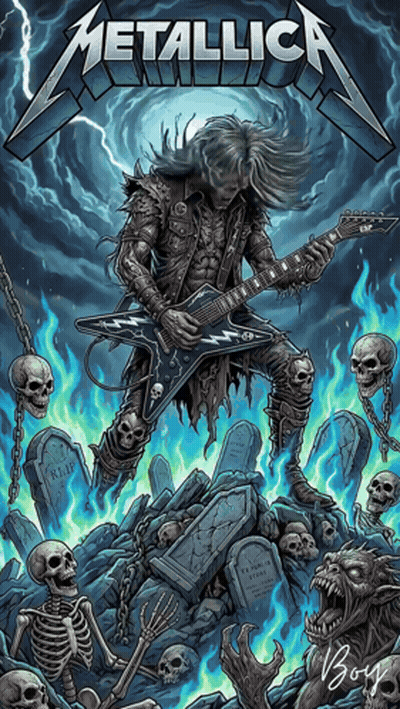 Metallica Poster Man Playing Guitar GIF