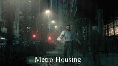 Metro Housing Poster Man Running Down Street GIF