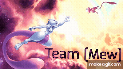 Mew And Mewtwo Flying With Team Mew GIF