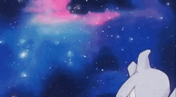 Mewtwo Flying In Rainbow Space GIF