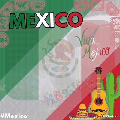 Mexican Flag With Guitar Sombrero And Cactus GIF