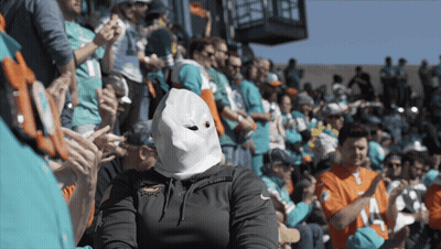 Miami Dolphins Fan Wearing White Mask In Crowd GIF