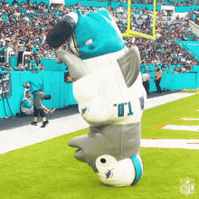 Miami Dolphins Mascot Upside Down On Field GIF