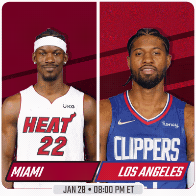 Miami Heat Player And Los Angeles Clippers Player On Red Background GIF