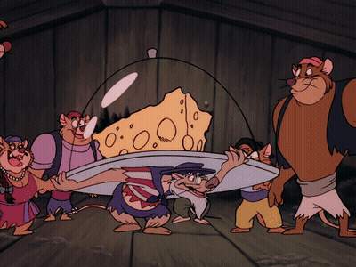 Mice Standing Around Cheese Under Glass Dome GIF