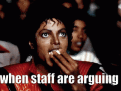Michael Jackson Eating Popcorn Staff Arguing GIF