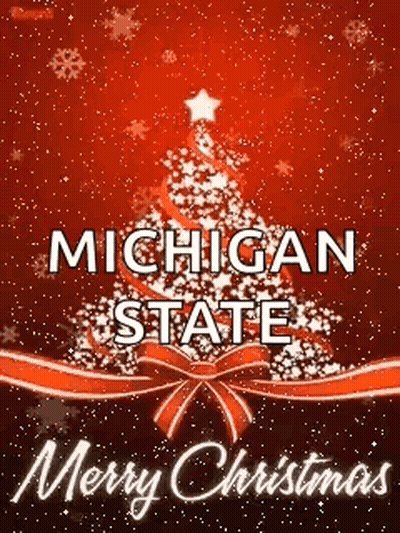 Michigan State Christmas Card With Tree And Snowflakes GIF