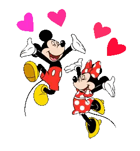 Mickey And Minnie Jumping Surrounded By Hearts Sticker