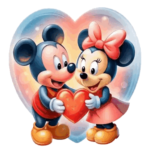 Mickey And Minnie Mouse Holding Red Heart Sticker