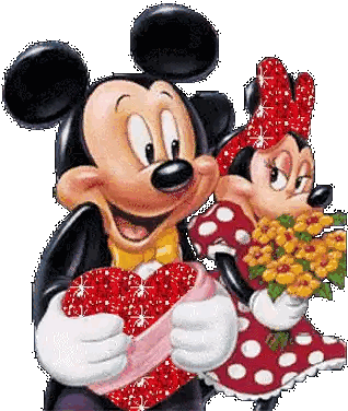 Mickey And Minnie Mouse Holding Red Heart Sticker