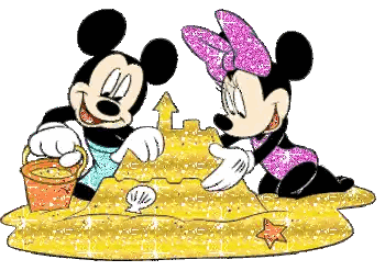 Mickey And Minnie Playing In Sand Sticker