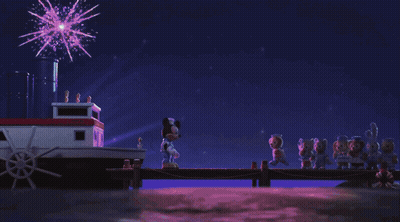 Mickey Mouse And Duffy Bear On A Dock GIF