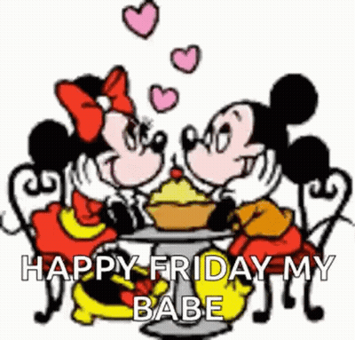 Mickey Mouse And Minnie Mouse Are Sitting At A Table With A Cupcake . GIF
