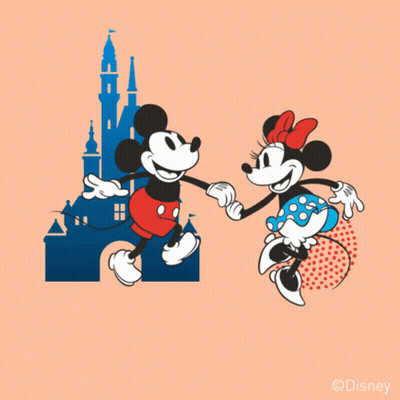 Mickey Mouse And Minnie Mouse Dancing In Front Of A Castle GIF