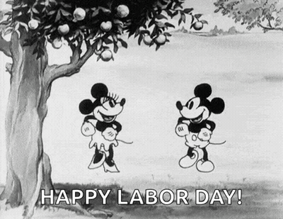 Mickey Mouse And Minnie Mouse Standing Under Tree GIF